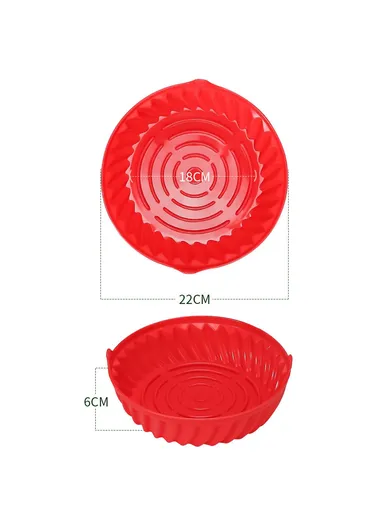 22cm Round Air Fryer Silicone Liner Food-Graded Bakery Pot Non-Stick Reusable Air Fryer Pot BPA-Free, FDA Certified DS11174 - Red