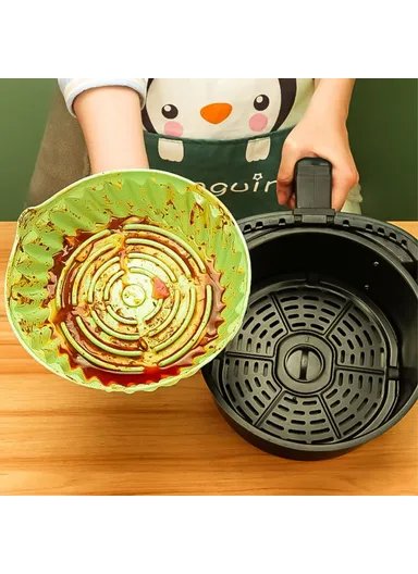 22cm Round Air Fryer Silicone Liner Food-Graded Bakery Pot Non-Stick Reusable Air Fryer Pot BPA-Free, FDA Certified DS11174 - Red
