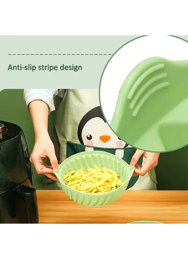 22cm Round Air Fryer Silicone Liner Food-Graded Bakery Pot Non-Stick Reusable Air Fryer Pot BPA-Free, FDA Certified DS11174 - Red