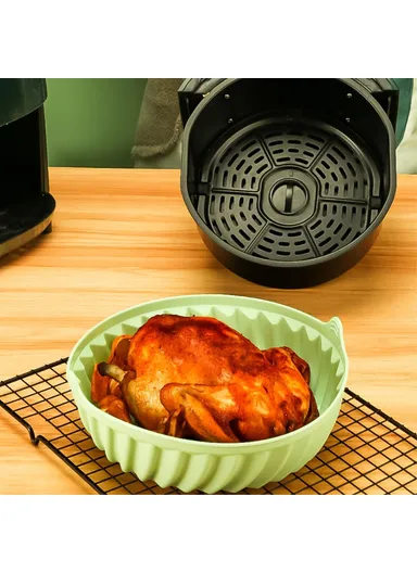 22cm Round Air Fryer Silicone Liner Food-Graded Bakery Pot Non-Stick Reusable Air Fryer Pot BPA-Free, FDA Certified DS11174 - Grey