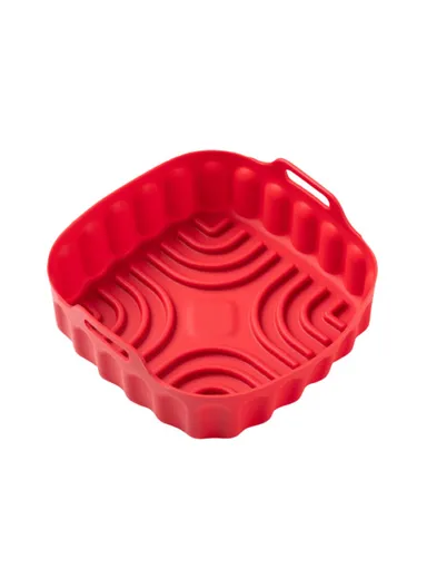 17.5cm Square Reusable Silicone Air Fryer Liner Oven Microwave Bakery Accessories BPA-Free, FDA Certified DS11206 - Red