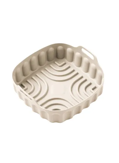 17.5cm Square Reusable Silicone Air Fryer Liner Oven Microwave Bakery Accessories BPA-Free, FDA Certified DS11206 - Beige