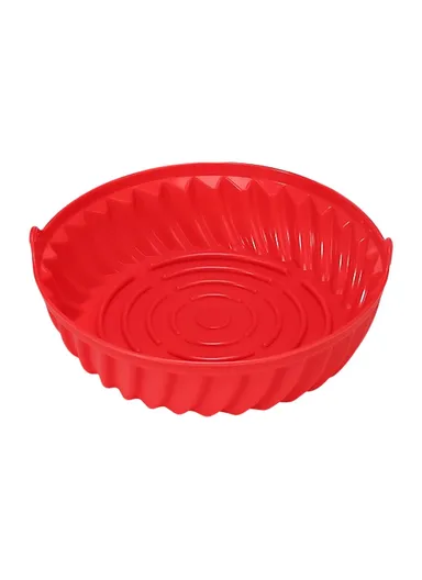 19cm Air Fryer Silicone Round Pot Food-Graded Liner Non-Stick Basket Oven Accessories BPA-Free, FDA Certified DS11174 - Red