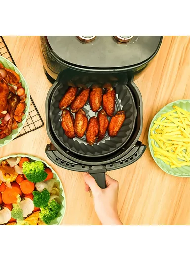 19cm Air Fryer Silicone Round Pot Food-Graded Liner Non-Stick Basket Oven Accessories BPA-Free, FDA Certified DS11174 - Red
