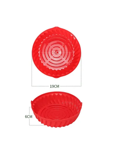 19cm Air Fryer Silicone Round Pot Food-Graded Liner Non-Stick Basket Oven Accessories BPA-Free, FDA Certified DS11174 - Red
