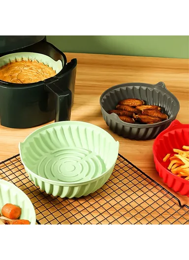 19cm Air Fryer Silicone Round Pot Food-Graded Liner Non-Stick Basket Oven Accessories BPA-Free, FDA Certified DS11174 - Cyan