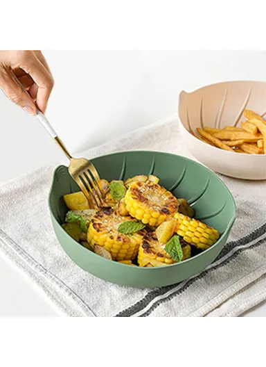 Air Fryer Silicone Baking Tray Liner Reusable Silicone Basket Pot - Dark Green