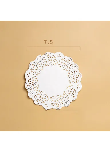 140Pcs 19cm Disposable Food Doilies Round Flower Bottom Paper Lace Liners Oil Absorbing Cake Pad (BPA Free, FDA Certified)