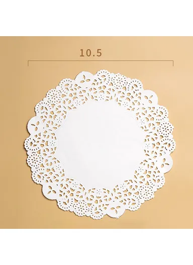 140Pcs 27cm Disposable Food Doilies Round Flower Bottom Paper Lace Liners Oil Absorbing Cake Pad (BPA Free, FDA Certified)