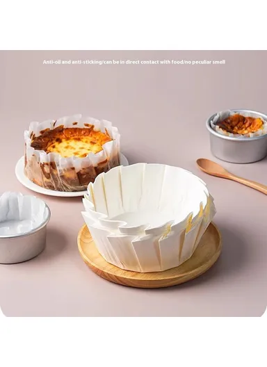 100Pcs 4" Basque Cheesecake Silicone Oil Paper Tray Cupcake Liner Baking Cup (BPA Free, FDA Certified)