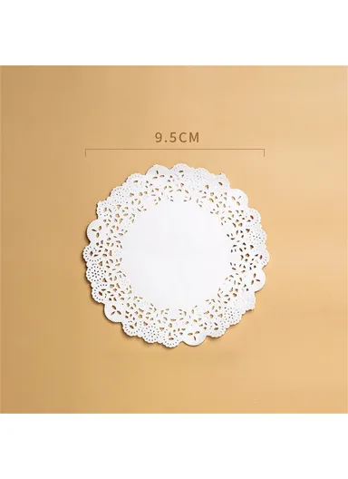 140Pcs 24cm Disposable Food Doilies Round Flower Bottom Paper Lace Liners Oil Absorbing Cake Pad (BPA Free, FDA Certified)