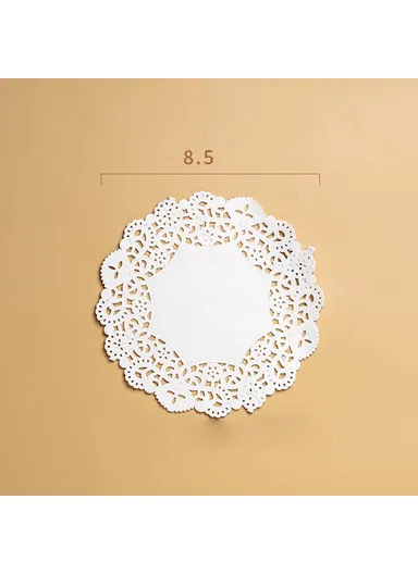 140Pcs 21cm Disposable Food Doilies Round Flower Bottom Paper Lace Liners Oil Absorbing Cake Pad (BPA Free, FDA Certified)