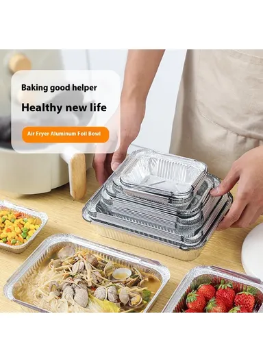 50Pcs 700ml Air Fryer Aluminum Foil Pans Disposable Baking Trays Heat Resistant Containers (BPA Free, FDA Certified)