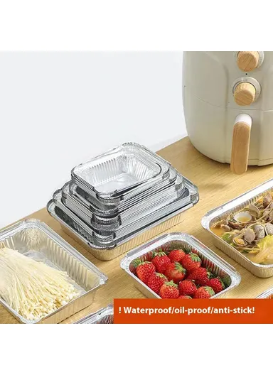 50Pcs 700ml Air Fryer Aluminum Foil Pans Disposable Baking Trays Heat Resistant Containers (BPA Free, FDA Certified)