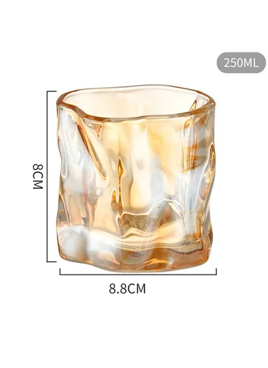 250ML Glass Cup Water Mug Coffee Cup Glass Irregular Twisted Design for Home &amp; Office - Yellow