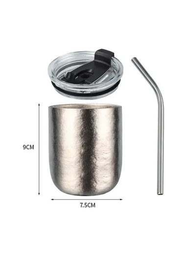 Pure Titanium Double Wall Mug Insulated Frost Flower Design Hot Cold Drinks Cup - Natural 