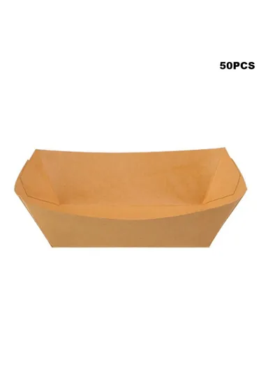 50Pcs Disposable Kraft Paper Food Containers for BBQ Fries Chicken Serving Boats (BPA Free, FDA Certified) - Size 4