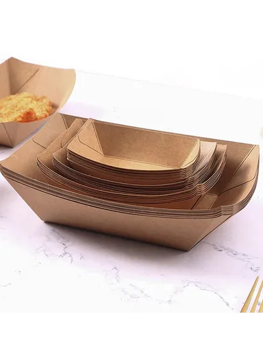 50Pcs Disposable Kraft Paper Food Containers for BBQ Fries Chicken Serving Boats (BPA Free, FDA Certified) - Size 4