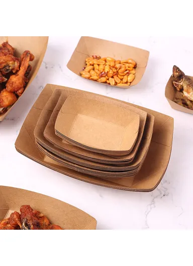 50Pcs Disposable Kraft Paper Food Containers for BBQ Fries Chicken Serving Boats (BPA Free, FDA Certified) - Size 4