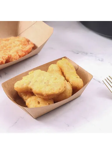 50Pcs Disposable Kraft Paper Food Containers for BBQ Fries Chicken Serving Boats (BPA Free, FDA Certified) - Size 4