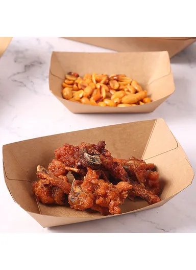 50Pcs Disposable Kraft Paper Food Containers for BBQ Fries Chicken Serving Boats (BPA Free, FDA Certified) - Size 5
