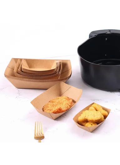 50Pcs Disposable Kraft Paper Food Containers for BBQ Fries Chicken Serving Boats (BPA Free, FDA Certified) - Size 5