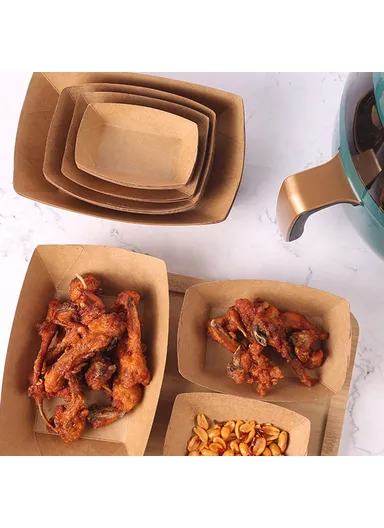 50Pcs Disposable Kraft Paper Food Containers for BBQ Fries Chicken Serving Boats (BPA Free, FDA Certified) - Size 3