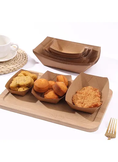 50Pcs Disposable Kraft Paper Food Containers for BBQ Fries Chicken Serving Boats (BPA Free, FDA Certified) - Size 3