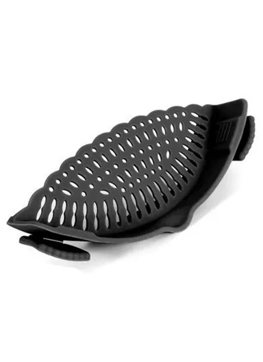 Silicone Pot Strainer Clip On Colander Kitchen Gadget for Pasta Vegetables Draining - Black