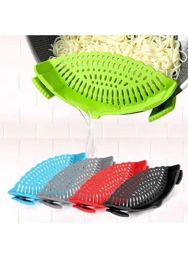 Silicone Pot Strainer Clip On Colander Kitchen Gadget for Pasta Vegetables Draining - Black