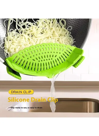 Silicone Pot Strainer Clip On Colander Kitchen Gadget for Pasta Vegetables Draining - Black