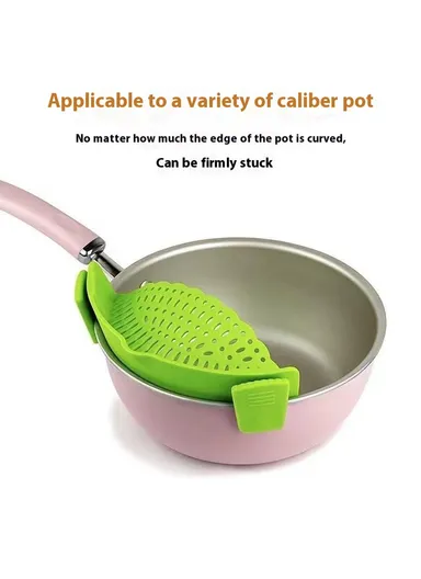 Silicone Pot Strainer Clip On Colander Kitchen Gadget for Pasta Vegetables Draining - Black