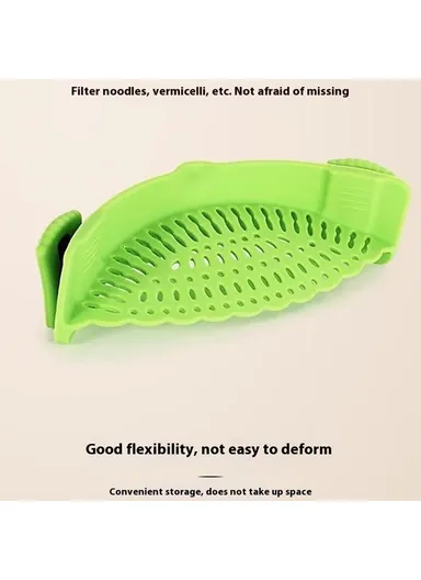 Silicone Pot Strainer Clip On Colander Kitchen Gadget for Pasta Vegetables Draining - Black