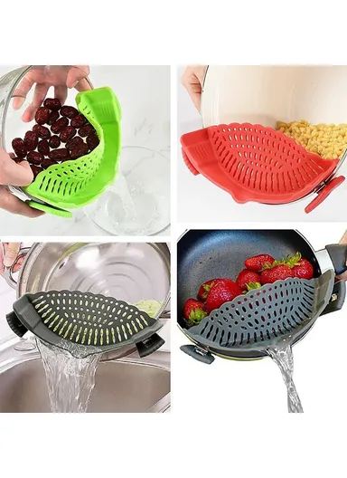 Silicone Pot Strainer Clip On Colander Kitchen Gadget for Pasta Vegetables Draining - Black