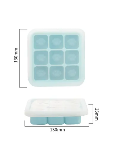 9 Grids Cat Paw Ice Mold with Lid Baby Food Silicone DIY Maker (No FDA) - Light Blue