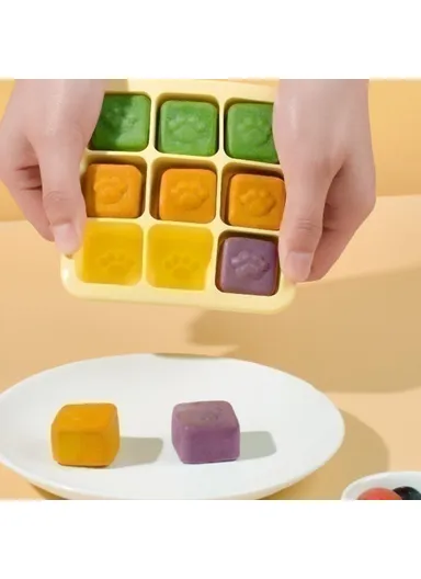 9 Grids Cat Paw Ice Mold with Lid Baby Food Silicone DIY Maker (No FDA) - Light Grey