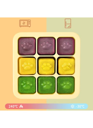 9 Grids Cat Paw Ice Mold with Lid Baby Food Silicone DIY Maker (No FDA) - Light Grey