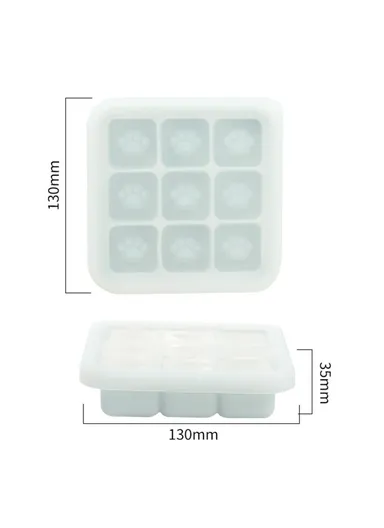 9 Grids Cat Paw Ice Mold with Lid Baby Food Silicone DIY Maker (No FDA) - Light Grey