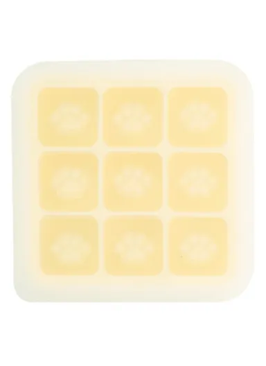 9 Grids Cat Paw Ice Mold with Lid Baby Food Silicone DIY Maker (No FDA) - Creamy Yellow