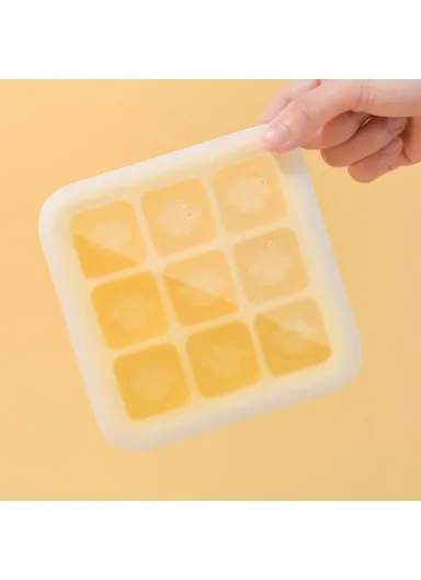 9 Grids Cat Paw Ice Mold with Lid Baby Food Silicone DIY Maker (No FDA) - Creamy Yellow