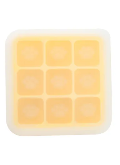 9 Grids Cat Paw Ice Mold with Lid Baby Food Silicone DIY Maker (No FDA) - Mango Yellow