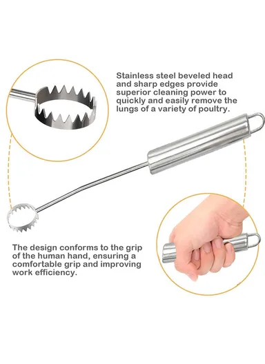 Stainless Steel Poultry Lung Remover Turkey Chicken Gutting Tool (No FDA Certified, BPA-Free)