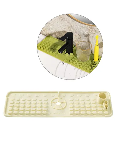 Keyboard Design TPR Sink Mat Draining Pad Countertop Anti Slip Splash Guard for Bathroom Kitchen - Beige