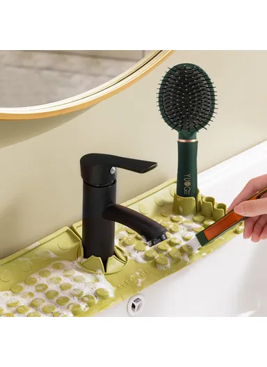 Keyboard Design TPR Sink Mat Draining Pad Countertop Anti Slip Splash Guard for Bathroom Kitchen - Beige