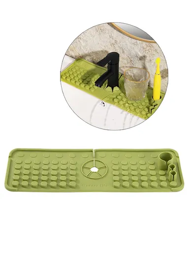 Keyboard Design TPR Sink Mat Draining Pad Countertop Anti Slip Splash Guard for Bathroom Kitchen - Green