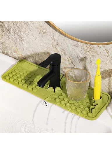Keyboard Design TPR Sink Mat Draining Pad Countertop Anti Slip Splash Guard for Bathroom Kitchen - Green