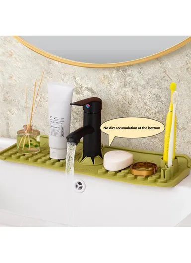 Keyboard Design TPR Sink Mat Draining Pad Countertop Anti Slip Splash Guard for Bathroom Kitchen - Green