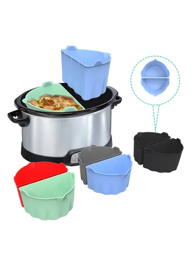 2Pcs Slow Cooker Divider Liners for 6-7 Quart Slow Cookers Reusable Silicone Inserts (BPA-Free, No FDA Certificate) - Black
