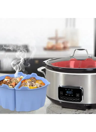 2Pcs Slow Cooker Divider Liners for 6-7 Quart Slow Cookers Reusable Silicone Inserts (BPA-Free, No FDA Certificate) - Grey