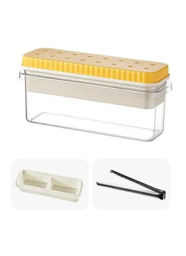 Single Layer Ice Cube Tray with Press Release Ice Mold Storage Container with Ice Tongs (BPA Free, No FDA) - Yellow / 2 Grids Tray